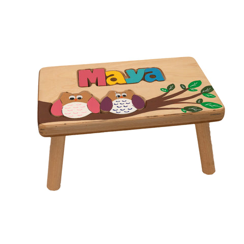 Single Name Puzzle Stool With Motif Natural