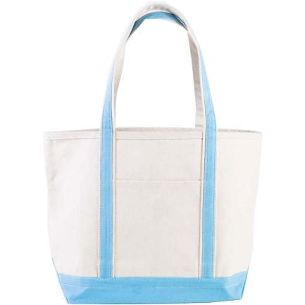 LL Bean Small Canvas Zip Top Boat And Tote White/Turquoise Blue